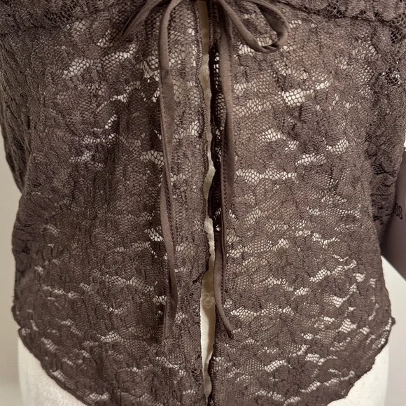 Elegant Lace V-Neck Blouse in Deep Brown - Picture 4 of 8